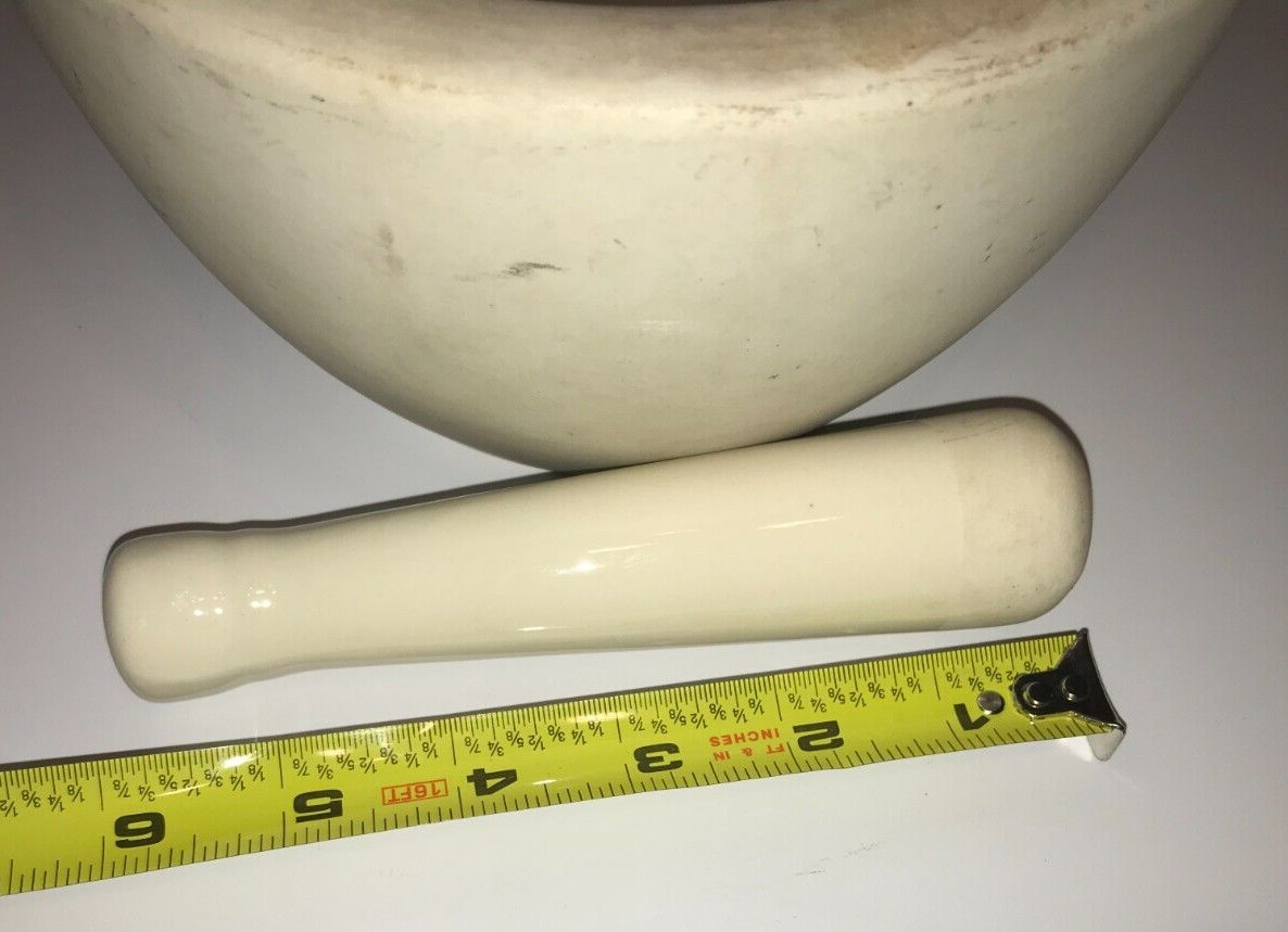 ANTIQUE PHARMACY MORTAR WITH PESTLE THOMAS MADDOCK & SONS T.M.S. ACID PROOF .