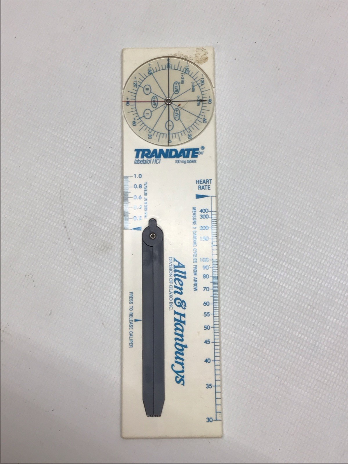 Vintage Allen & Hanburys Glaxo Trandate Labetalol HCl Pharma Promo Ruler Caliper