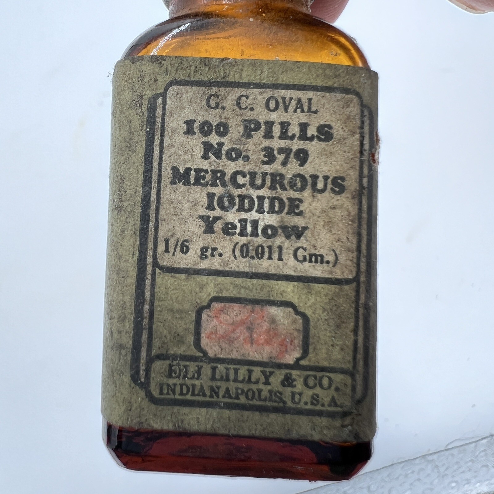 RARE Vintage Lilly Mercurous Iodide Yellow Glass Medicine Bottle Collectible