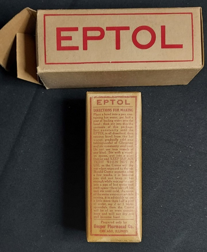 New Old Stock Medicine Box EPTOL Massage Creme Prep Cooper Pharmacal Chicago IL