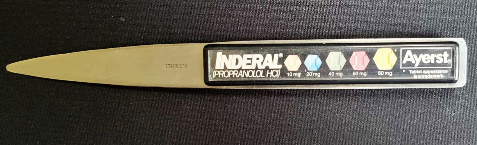 Pharmaceutical Drug Rep 8″ Inderal Tablet Ayerst Letter Opener