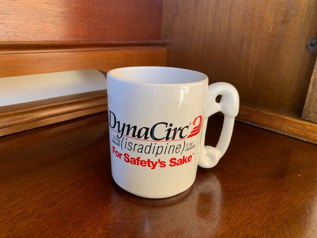 Drug Rep DynaCirc “For Safety’s Sake” coffee mug, New never used