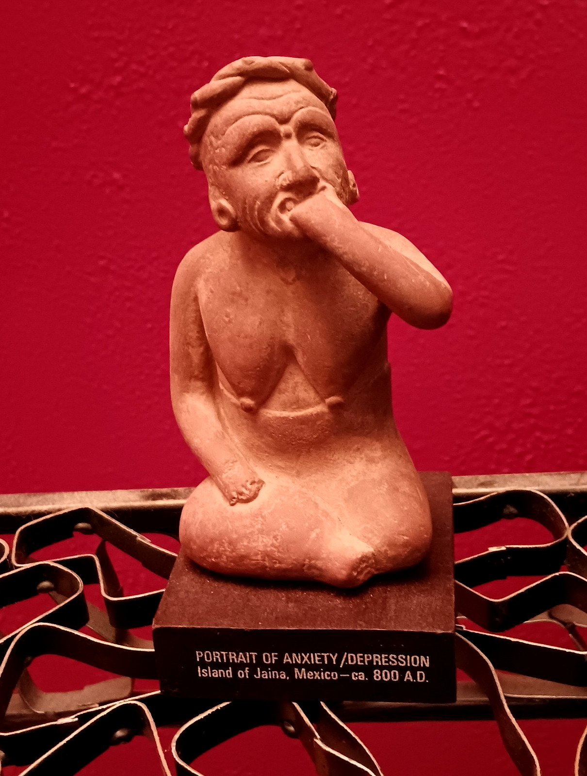 VINTAGE MEXICAN TERRACOTTA CLAY FIGURE PORTRAIT OF ANXIETY/DEPRESSION ETRAFON