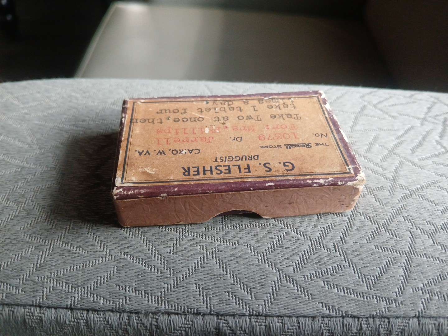 Vintage Cardboard Prescription Pill Box G. S. FLESHER CAIRO, W. VA.