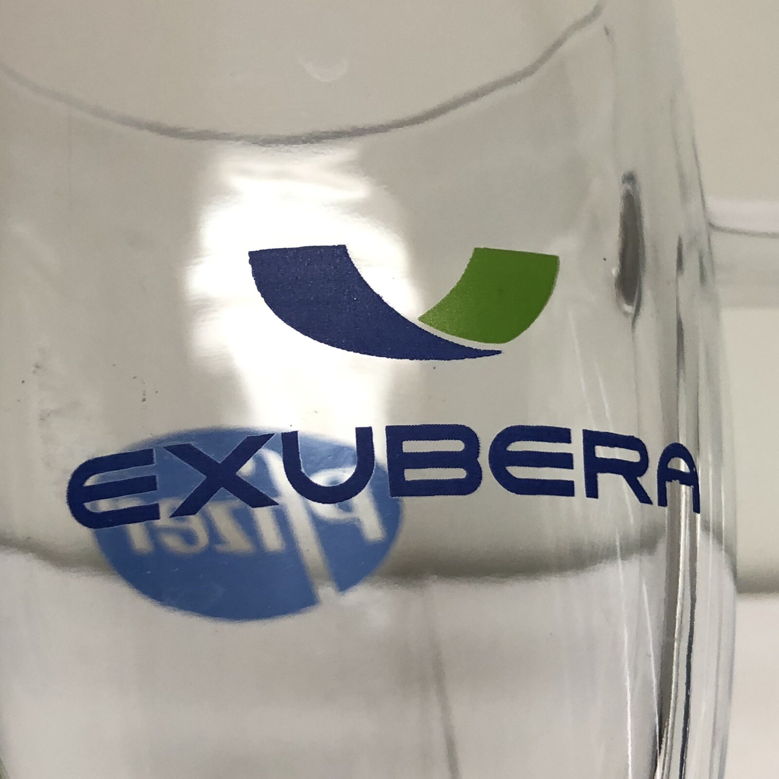 Drug Rep Exubera Pfizer Clear Glass Mug Coffee Cup Pharmaceutical Collectible