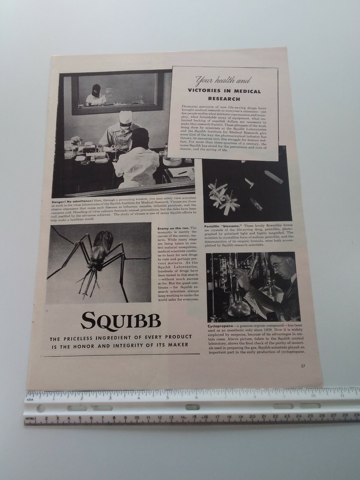 Squibb Print Ad Original Vintage 1945 Medical Research Bristol Myers NYC Exide