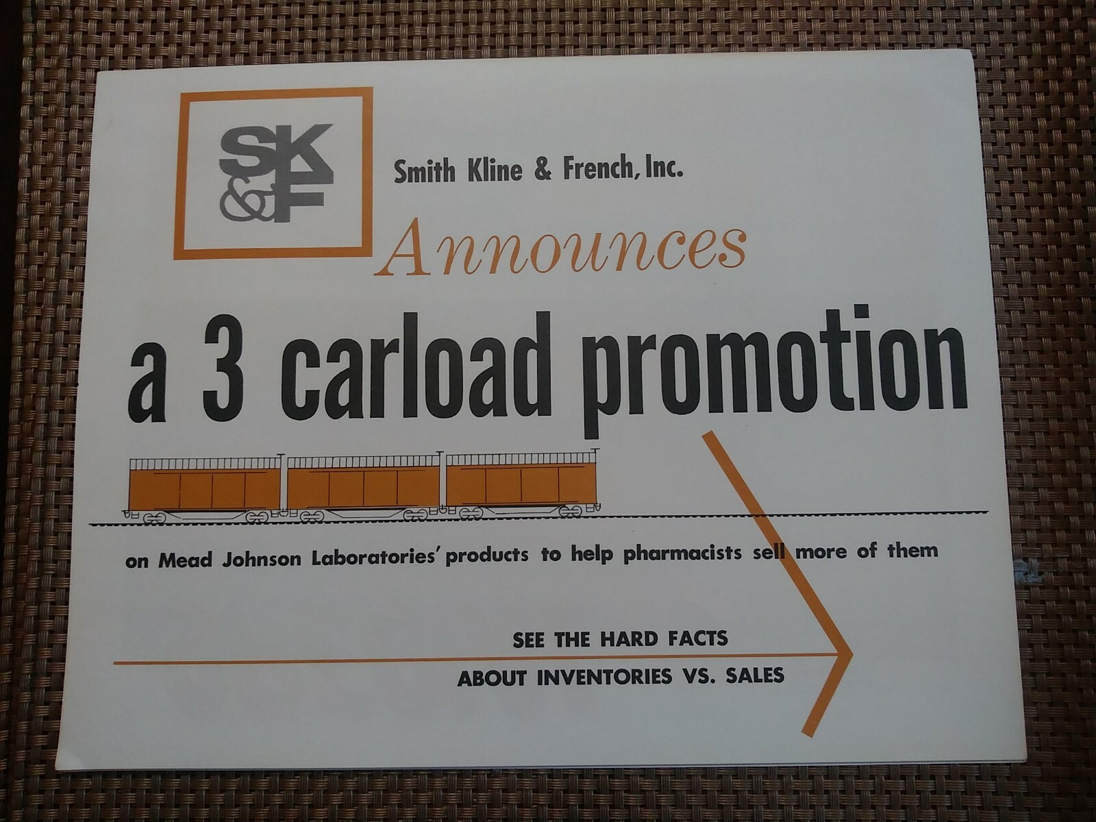 Vtg 1960’s Smith Kline & French Inc Promotional Flyer 3 Carload Promotion