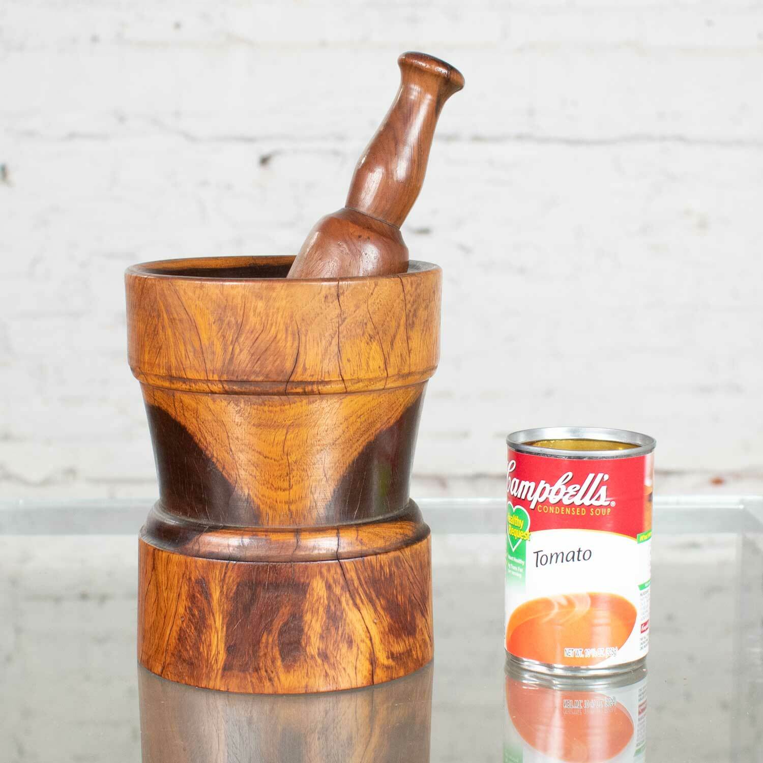 Vintage Mid-Century Modern Hand Turned Wood Mortar and Pestle 1950