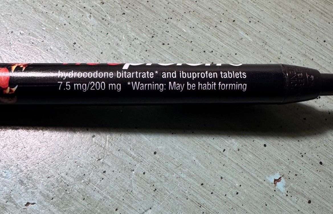 VICOPROFEN Hydrocodone PEN: Black/Orange/Tiger – Plastic -Pharmaceutical Promo
