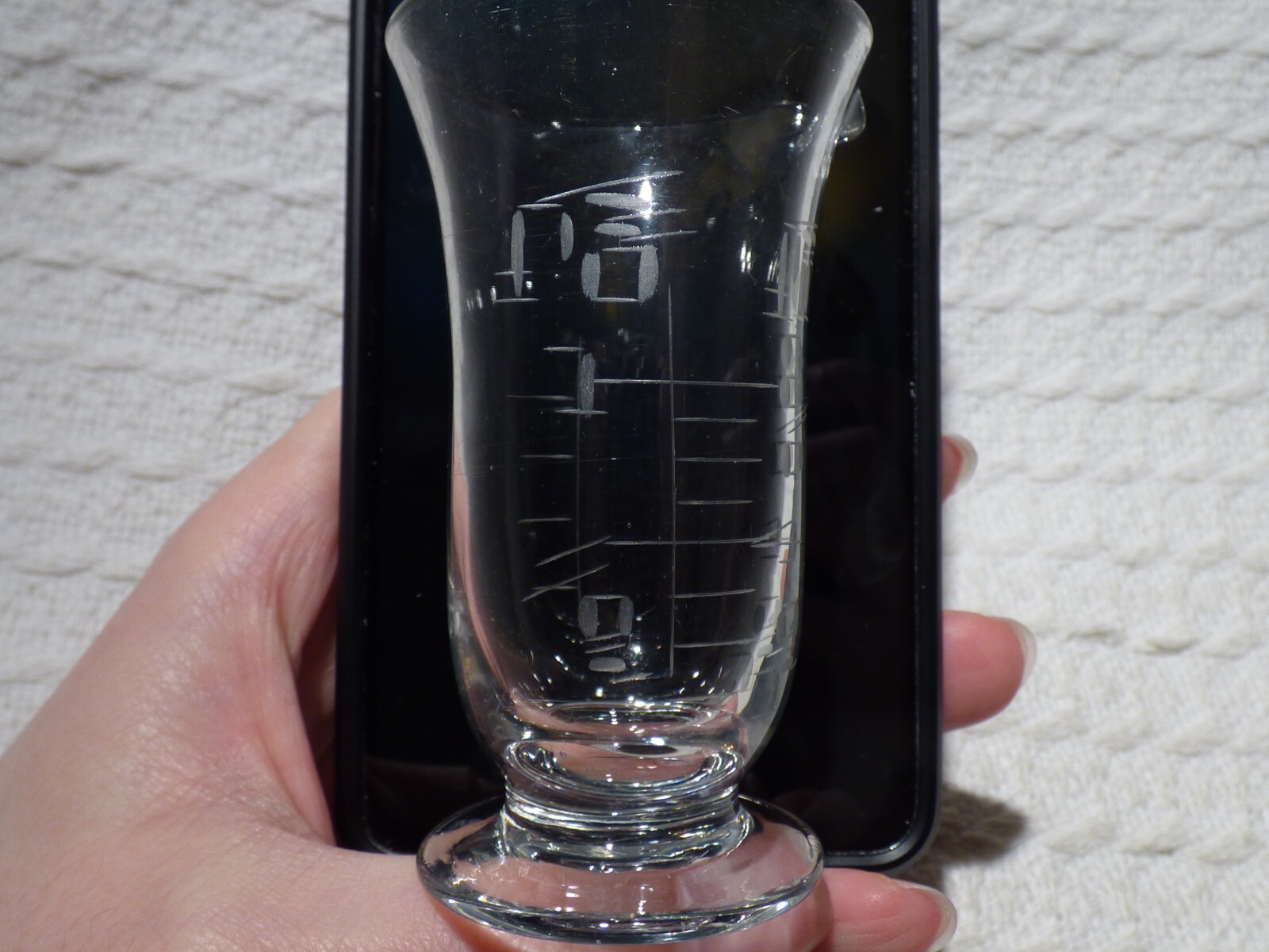 Antique Engraved Glass Medical / Scientific Measuring Jug Flask