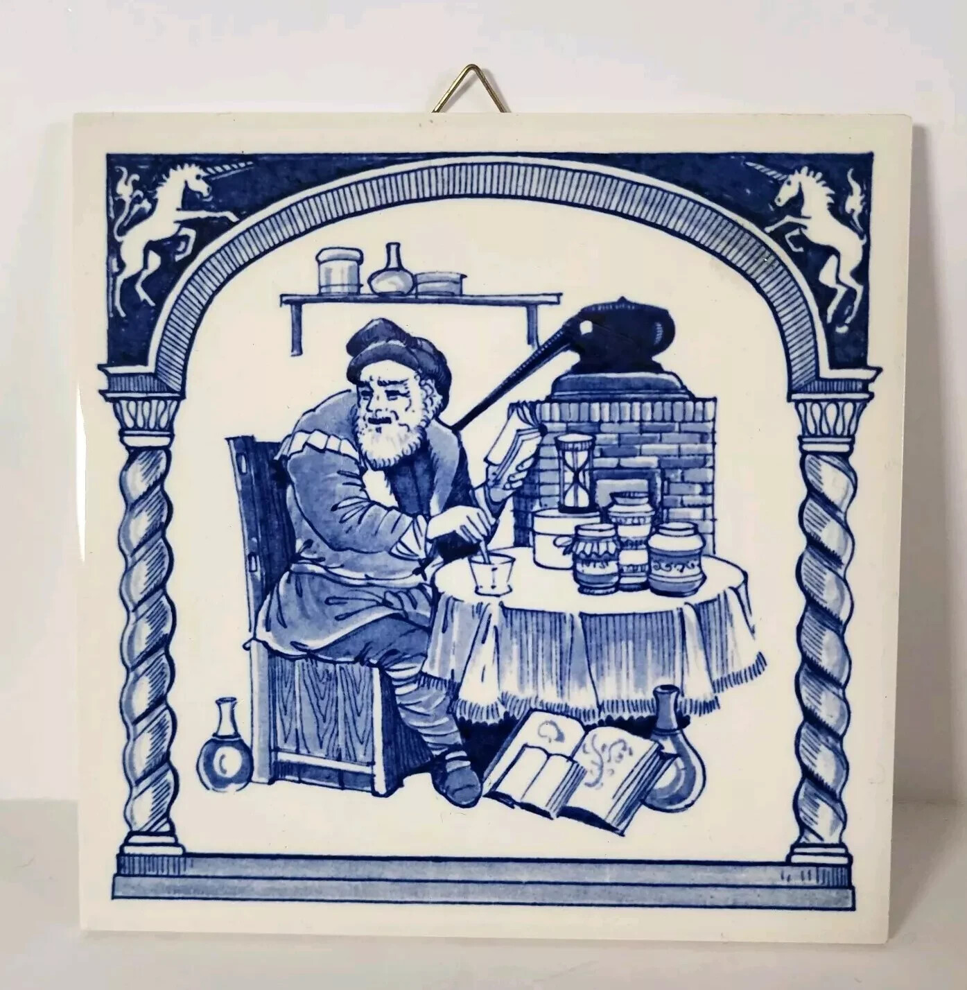 Vintage Delft Schoonhoven 1984 Pharmacist’s 6″x6″ Blue/white Tile-B-809