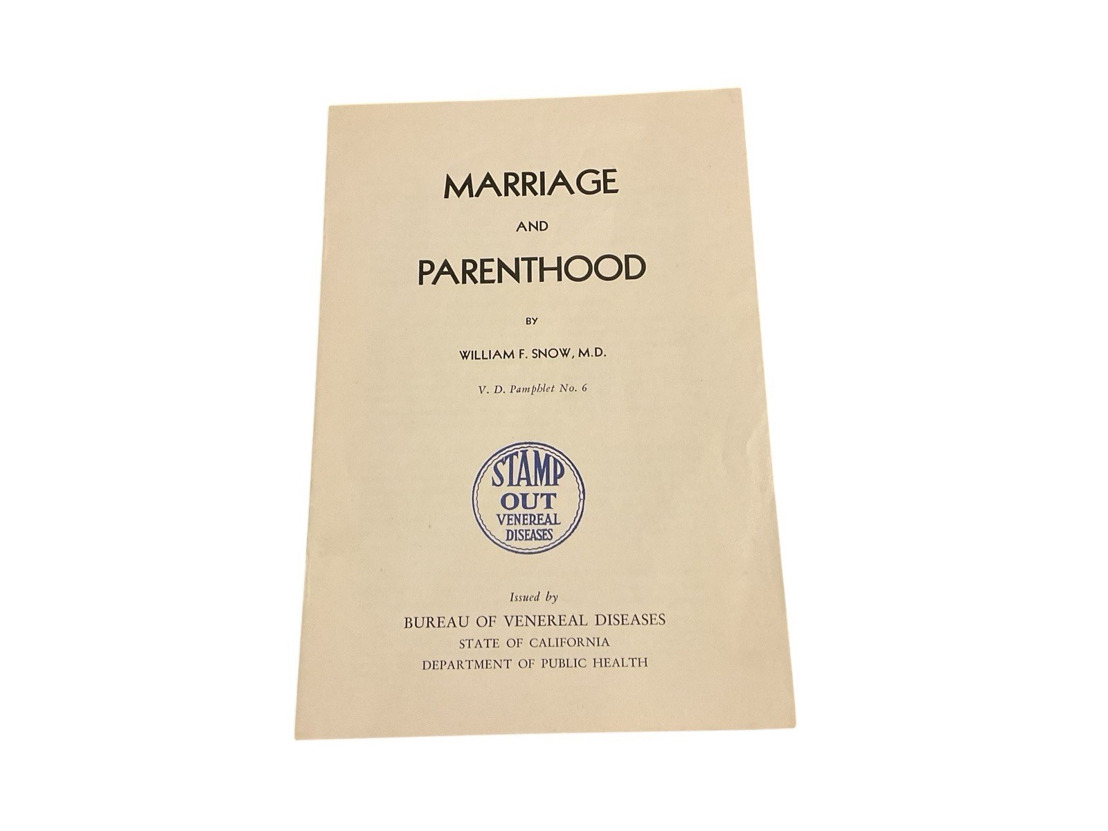 1938 Marriage & Parenthood William Snow Stamp Out Venereal Diseases VD 6 CA F1