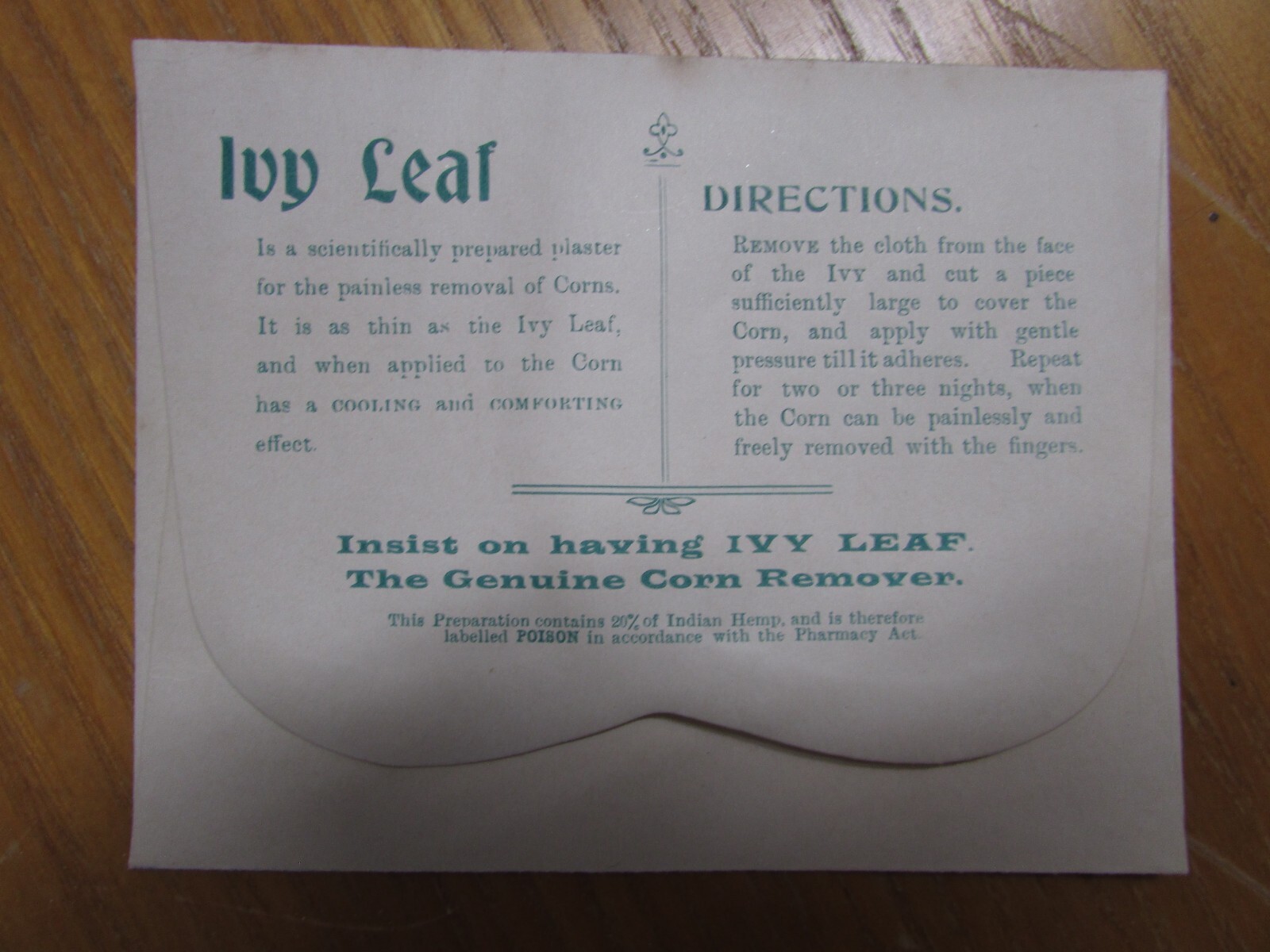 1900s IVY LEAF CORN CURE Paper Envelope CANNABIS Indian HEMP Apothecary PHARMACY