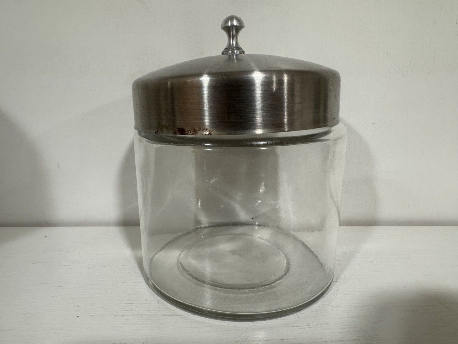 VTG Glass Profex Medical Jar 5”x4” Clear w/Lid Doctor Dentist Memorabilia