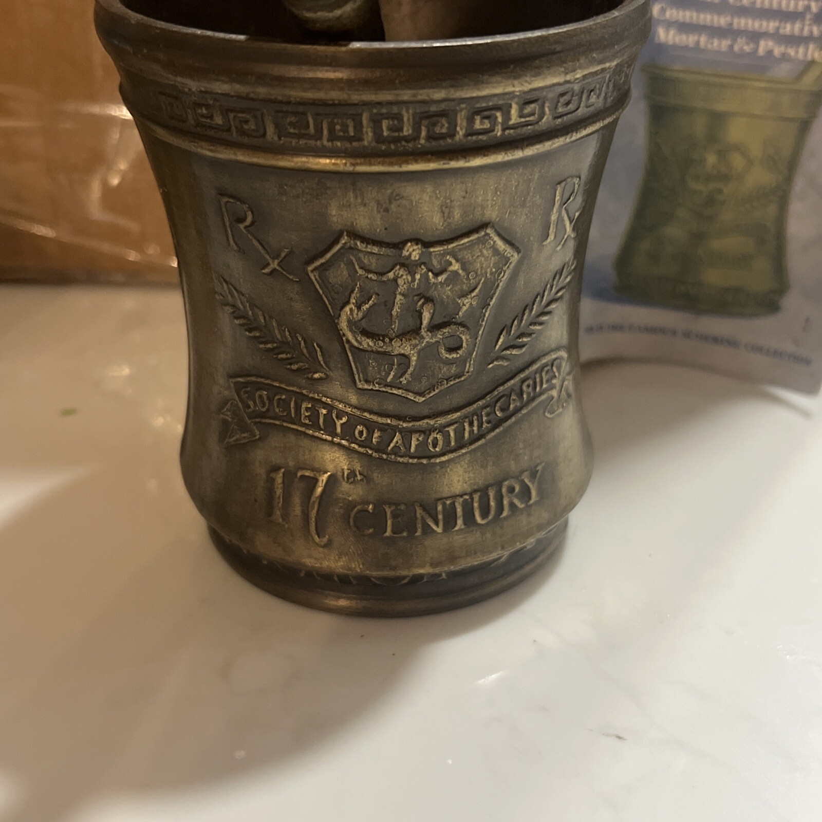 Vintage Mortar And Pestle Set Metal Society of Apothecaries 4” Heavy