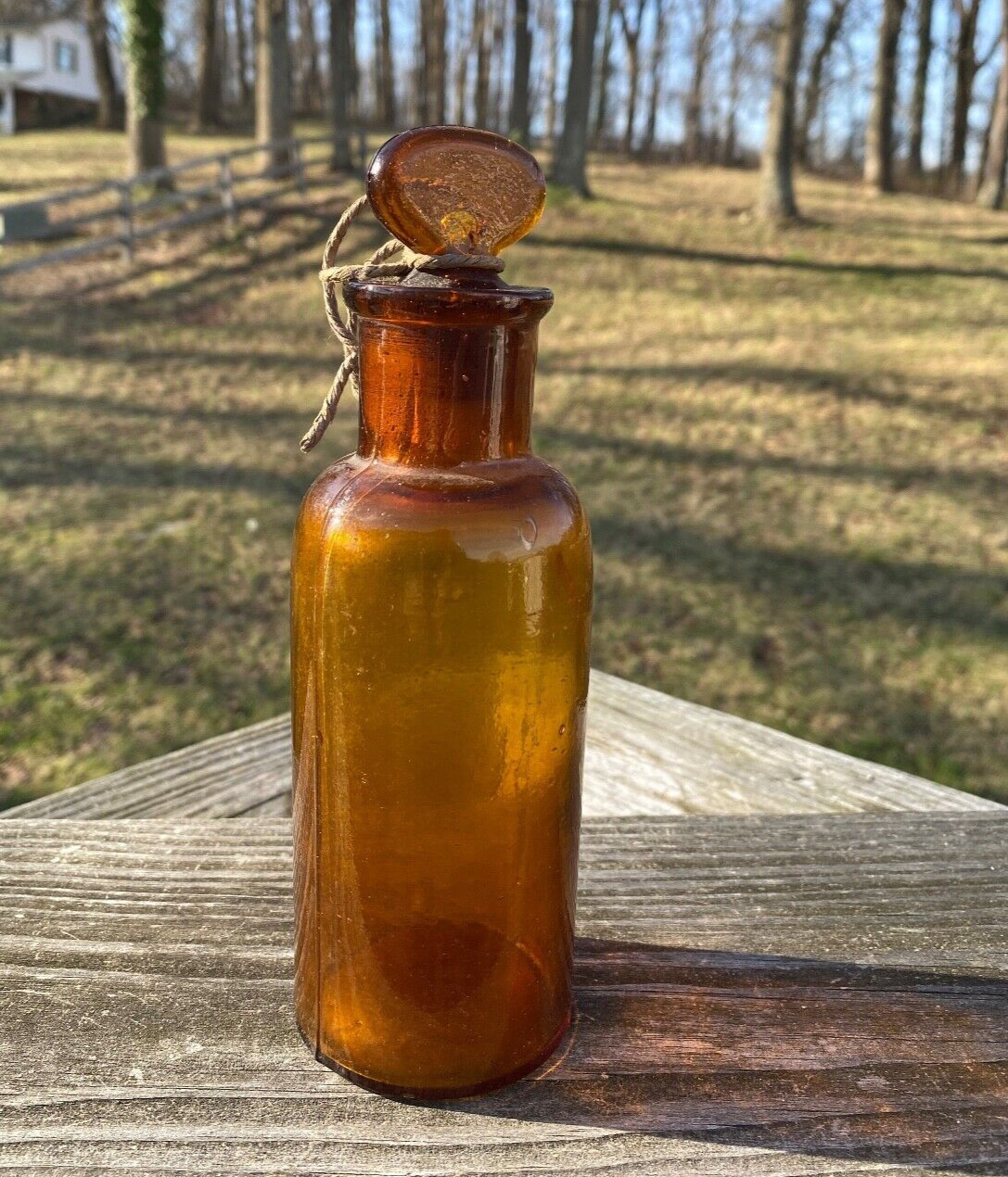 Antique Brown Amber Pharmacy Apothecary Glass Bottle with Stopper France 250