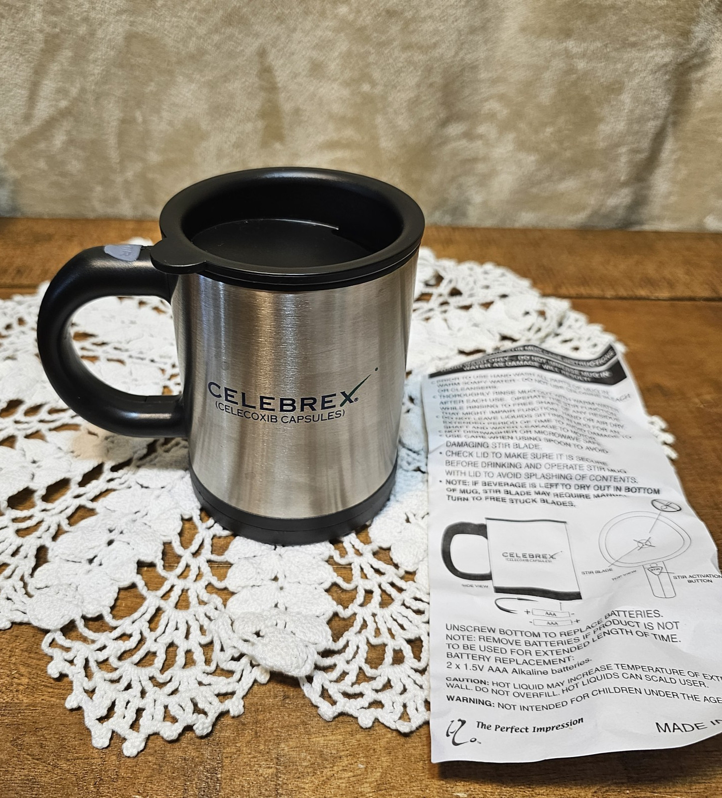 HTF Rare Celebrex Bextra Double Sided Stainless Pharmaceutical Stir Travel Mug
