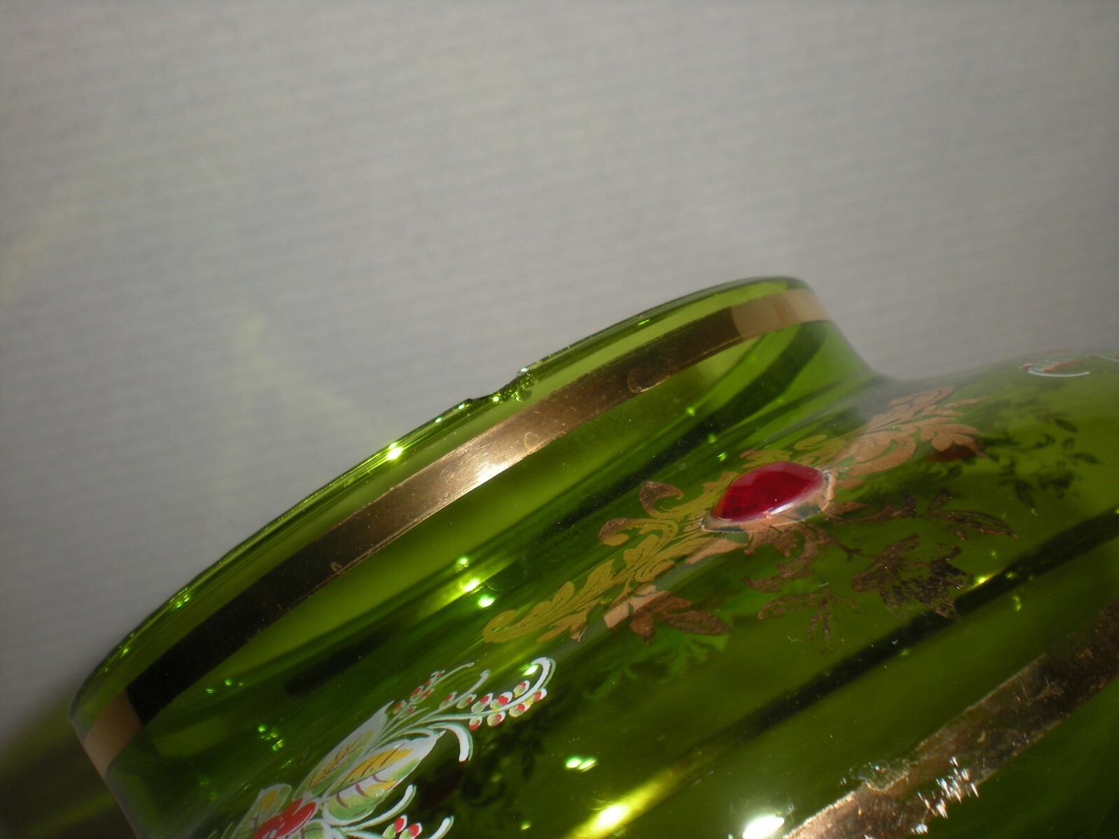 12″ Green Apothecary Jar Canister Circus Tent Lid Vtg Hand Blown Xmas Poinsettia