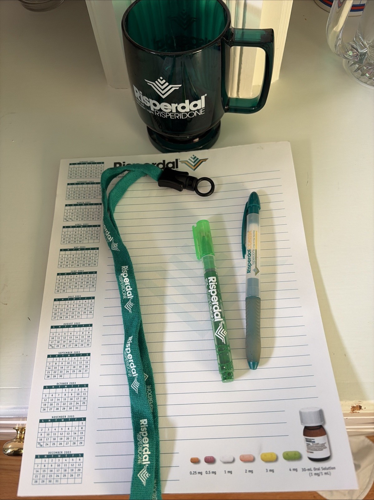 RARE VINTAGE Risperdal Drug Rep Merch includes lanyard, mug, highlighter & pen
