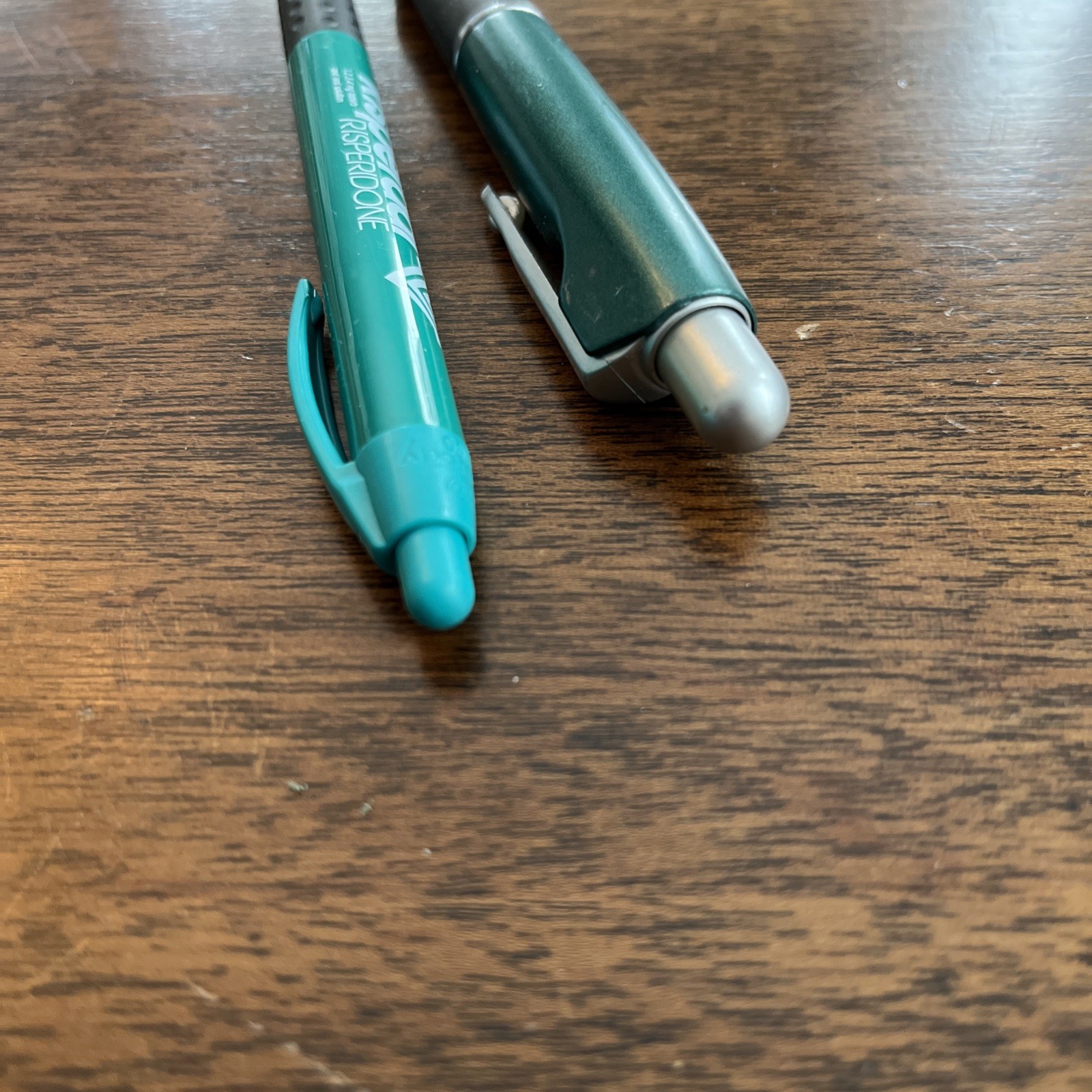 Lot of 2 Risperdal Medical Drug Rep Pharmaceutical Pens Working Teal Silver Bic