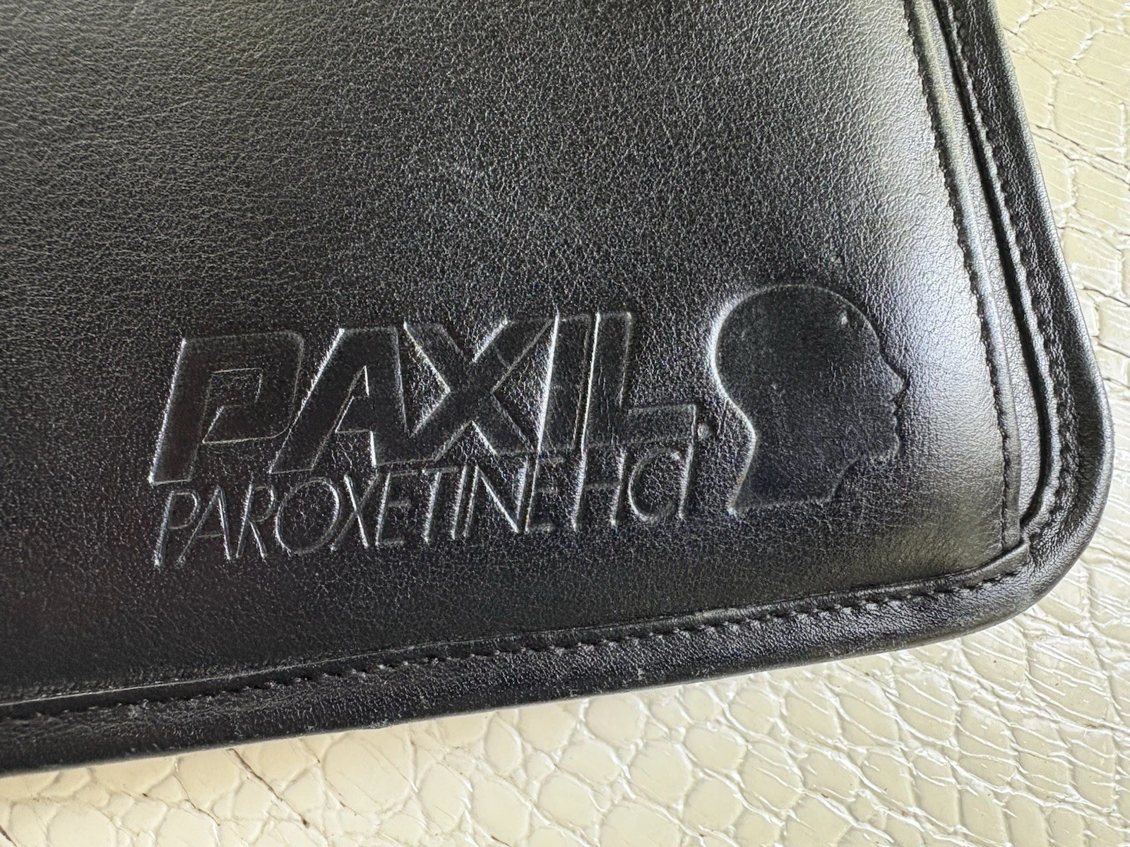 Paxil Pharmaceutical Leather Portfolio Binder Zip Around Black Embossed Logo