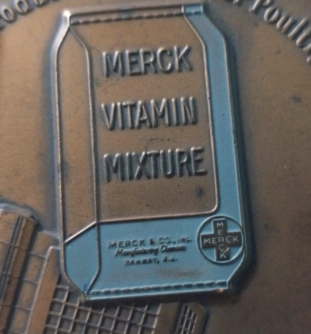 1954 MERCK Vitamin Mix Agriculture Animal Feed Pharmaceutical Promo bronze