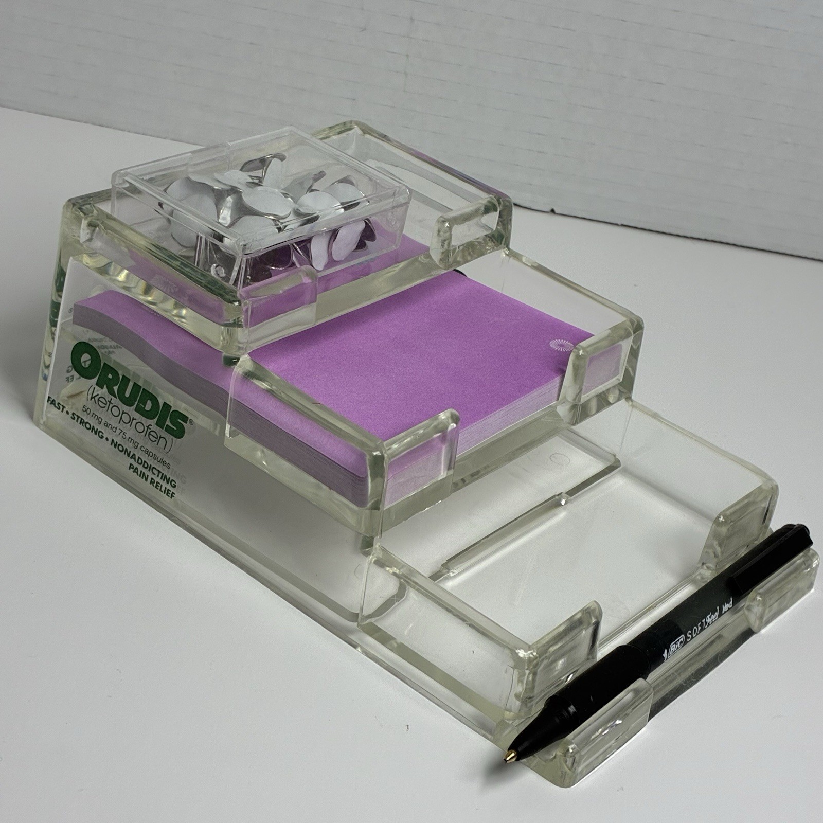 Pharmaceutical Promotional Clear Acrylic Desk Organizer-Orudis-7”3 Compartments