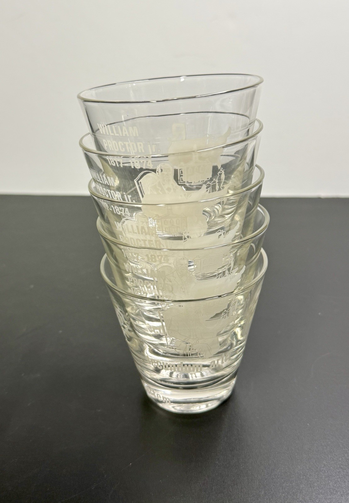 Set Of 5 Vtg William Proctor Jr RX Pharmacist Secundum Artem 6oz Etched Glass