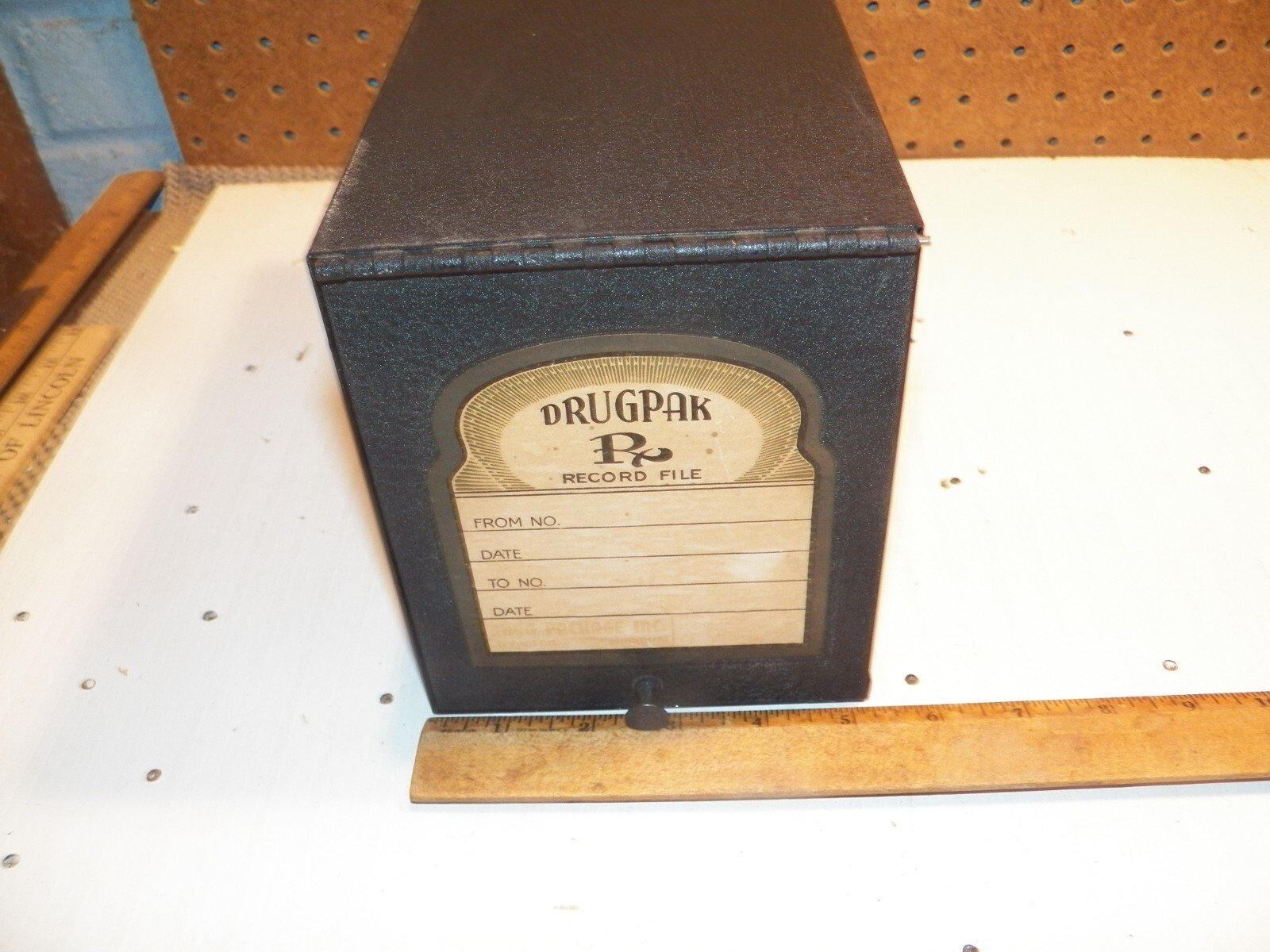 Vintage DRUGPAK Pharamacy Prescription Record Metal File Box