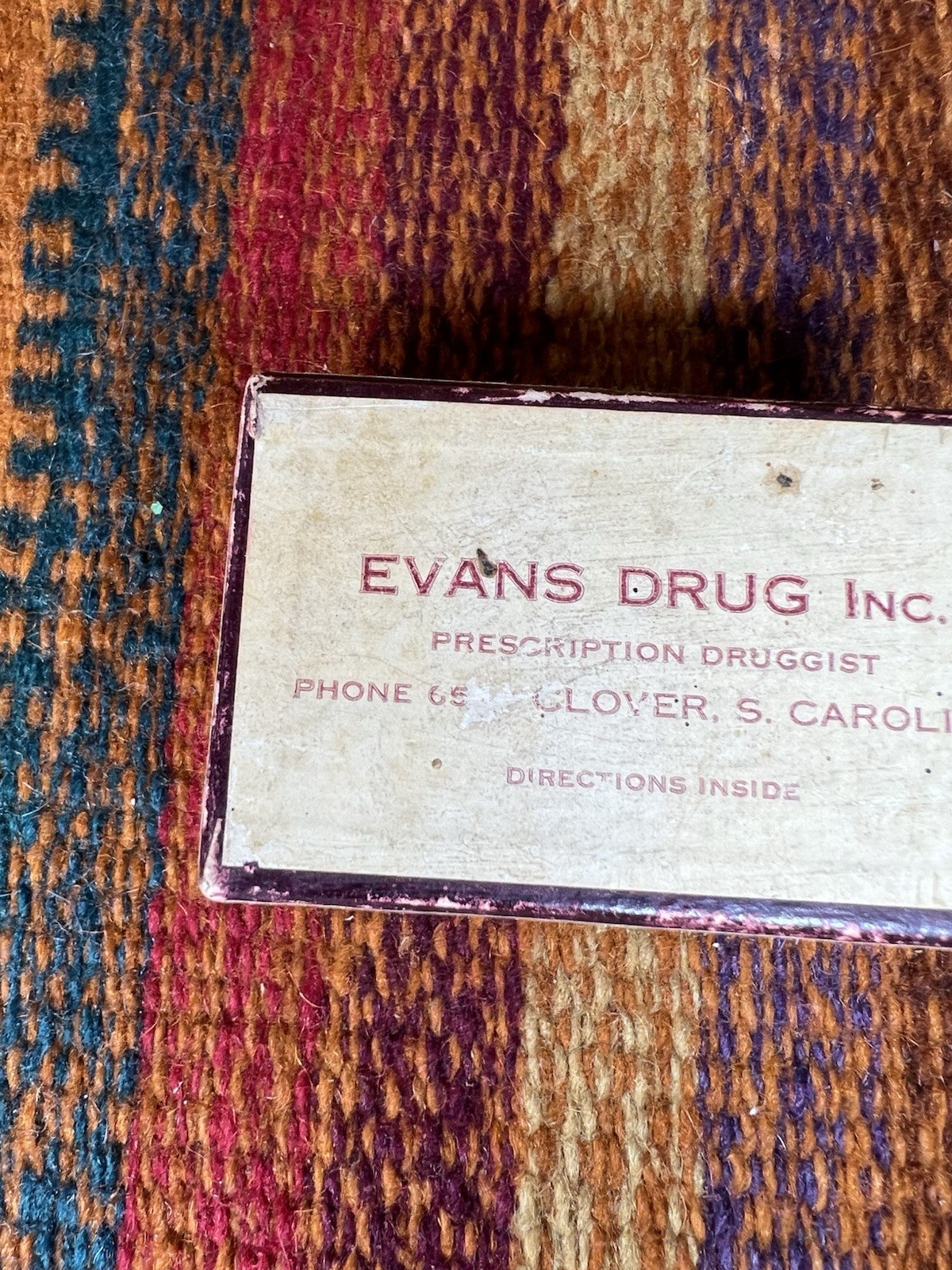Vintage Clover South Carolina Evan’s Drug Inc. Pharmacy Pill Medicine Box
