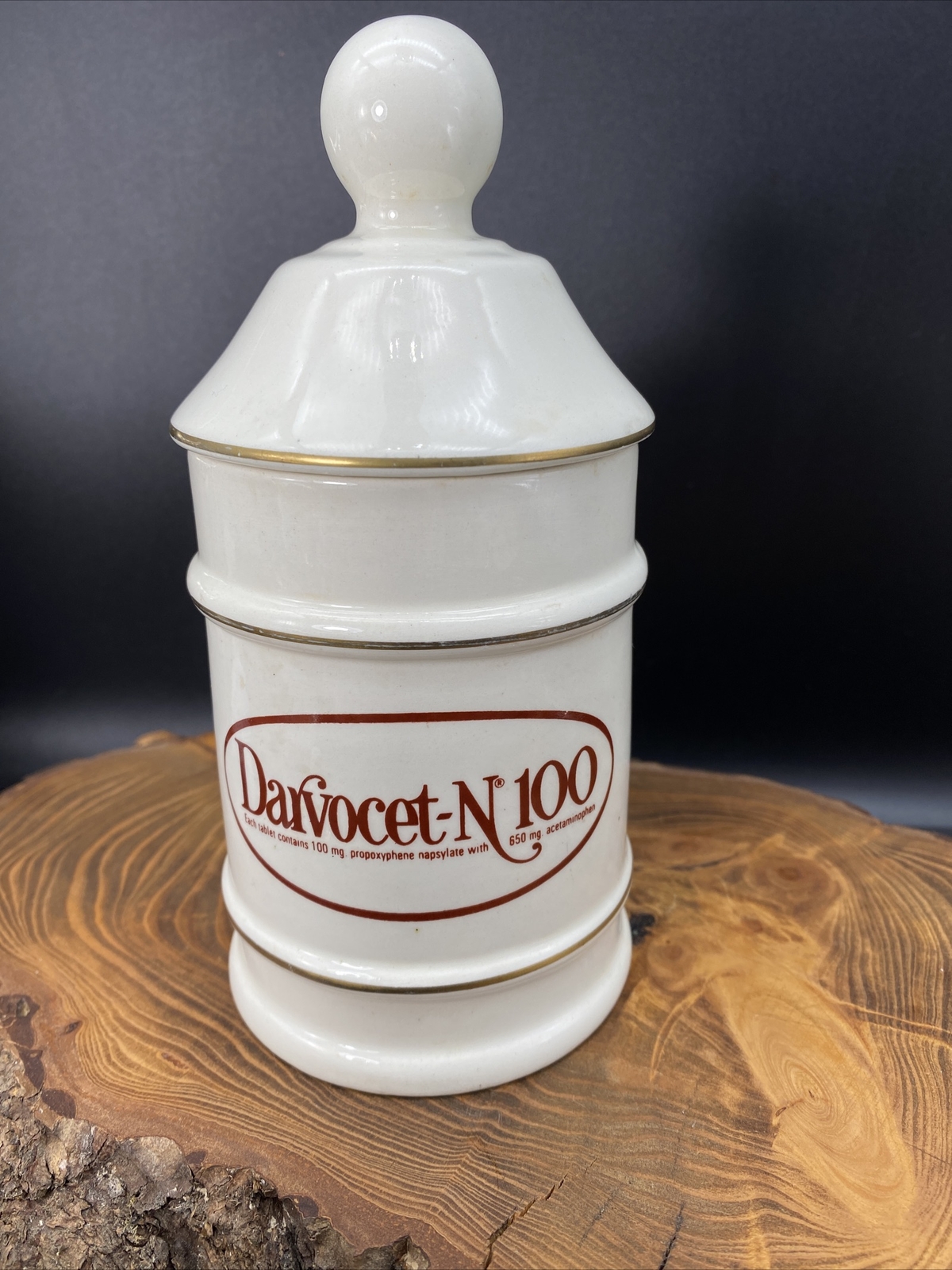 VTG Darvocet N 100 Porcelain 7”Apothecary Jar Lofisa Lilly Pharmaceutical Darvon