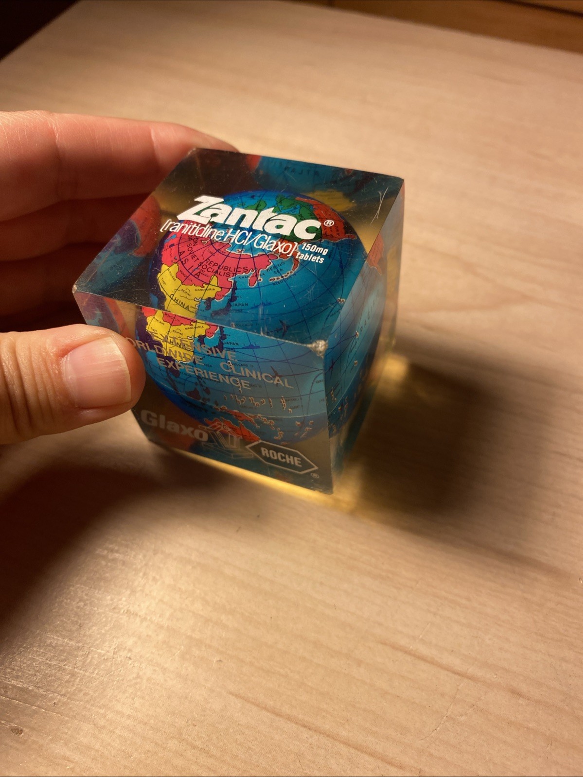 Vintage Zantac Glaxo Roche Pharmaceutical Acrylic Globe Paperweight