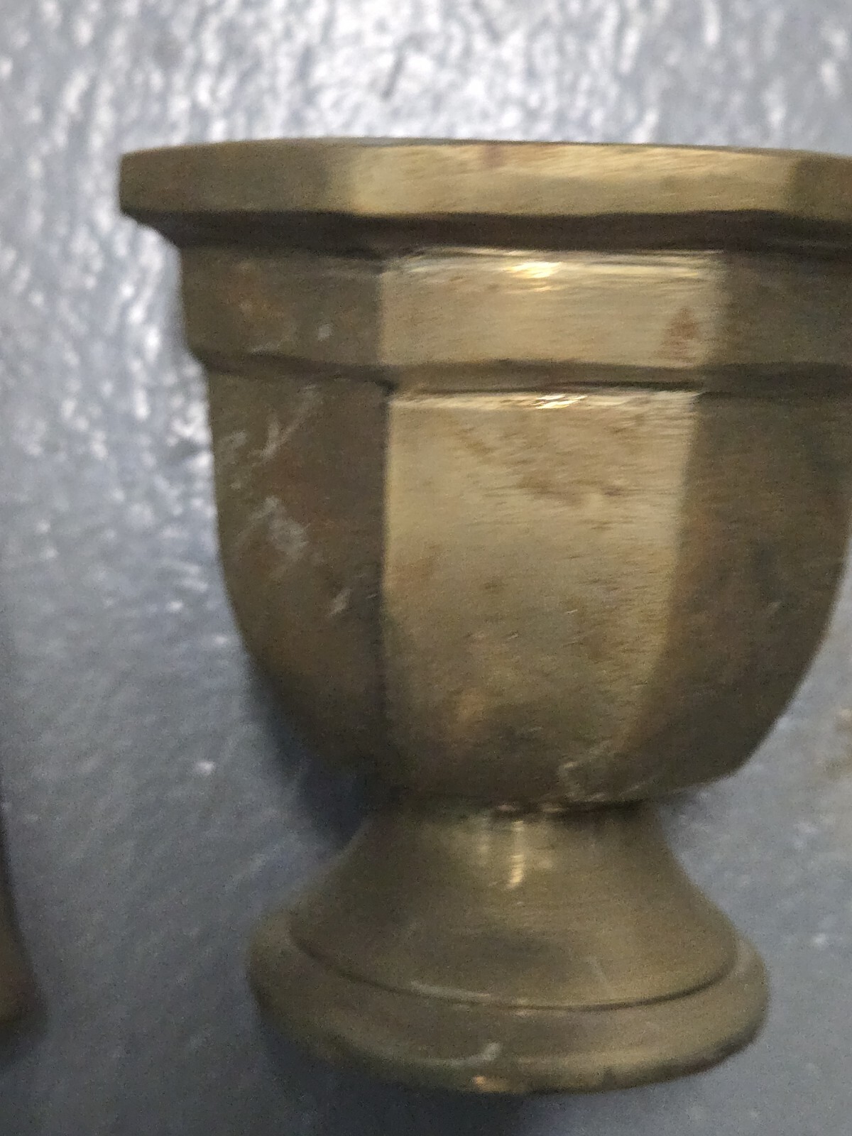 Antique Hexagon Brass Mortar & Pestle Pharmacy Druggist Tool Drug Herbs 19 C.