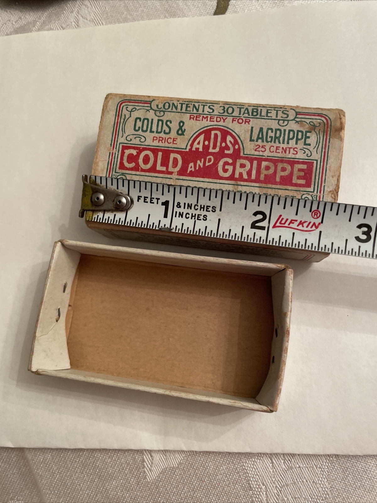 A.D.S. Cold And Grippe Tablets Advertising Medicine Box-New York-USA