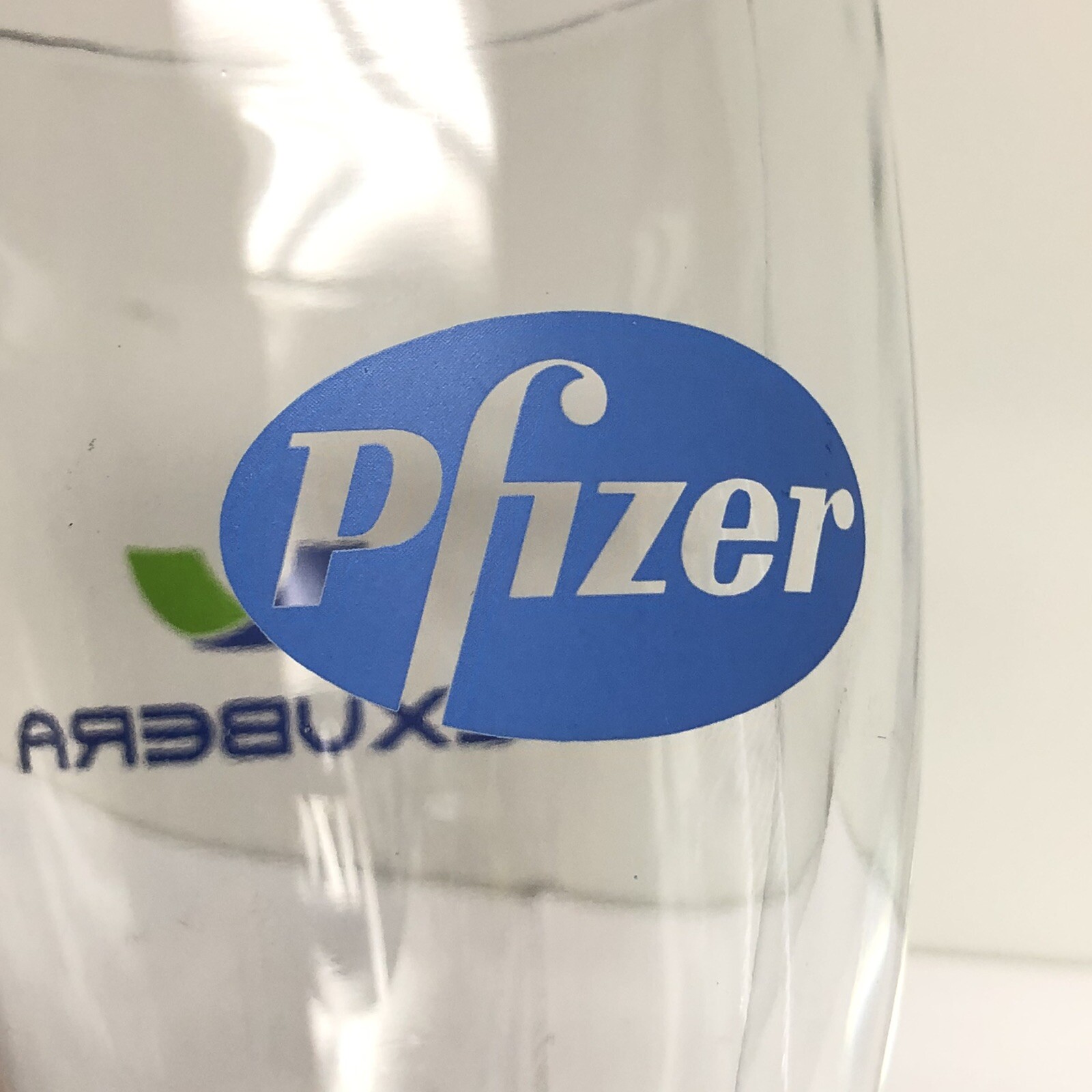 Drug Rep Exubera Pfizer Clear Glass Mug Coffee Cup Pharmaceutical Collectible