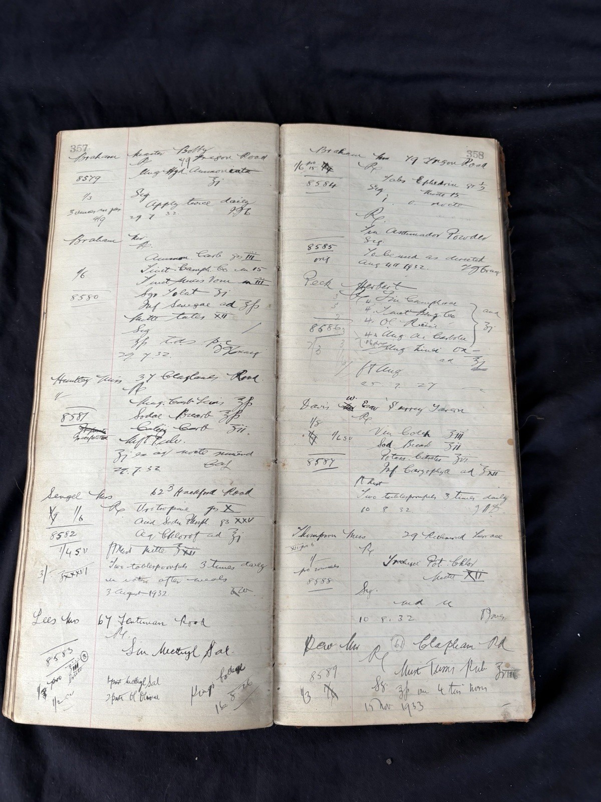 Handwritten Chemist Prescription Ledger Kennington Park London Pharmacy 1920