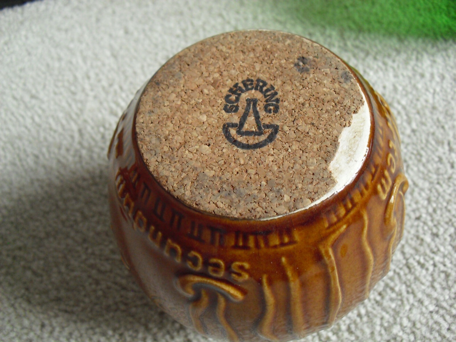 Unique Vintage Glazed Brown Ceramic Schering Medicine Jar 5 1/4″ Tall