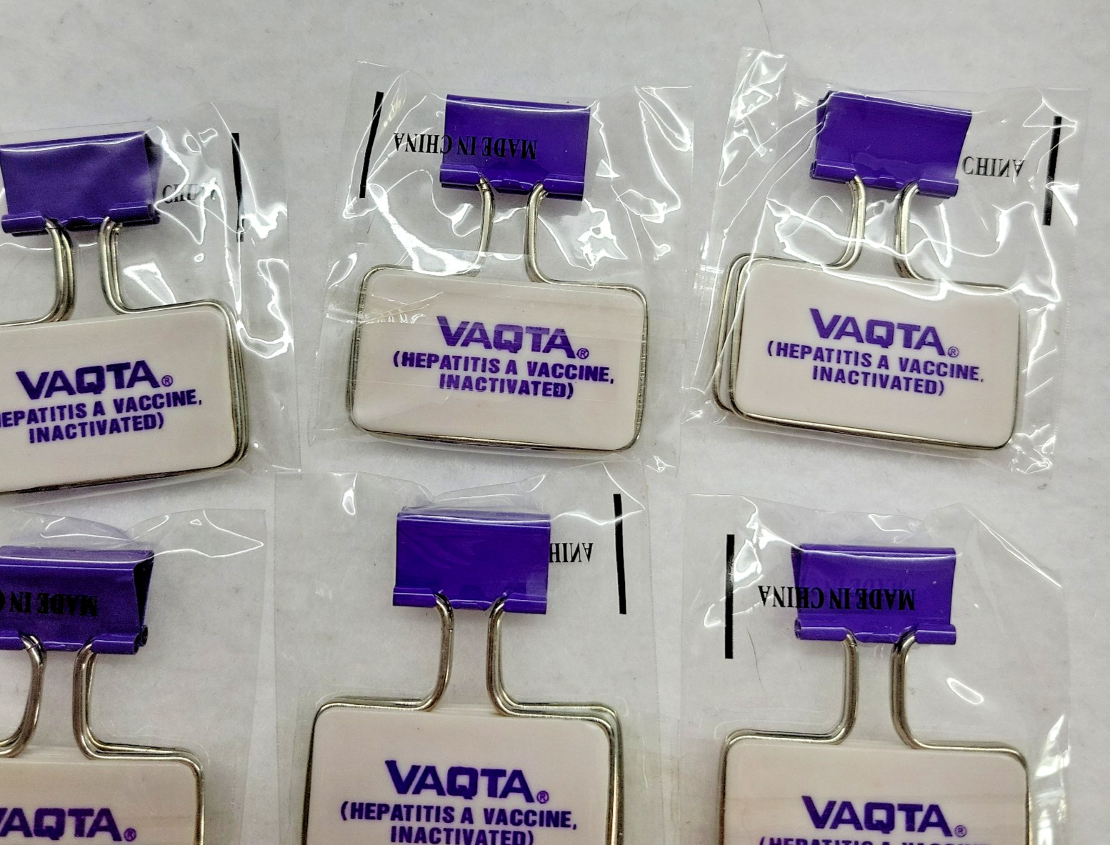 Vintage VAQTA Metal Paper Binder Clips Bag w/ 6 Clips Pharmaceutical Promo NOS
