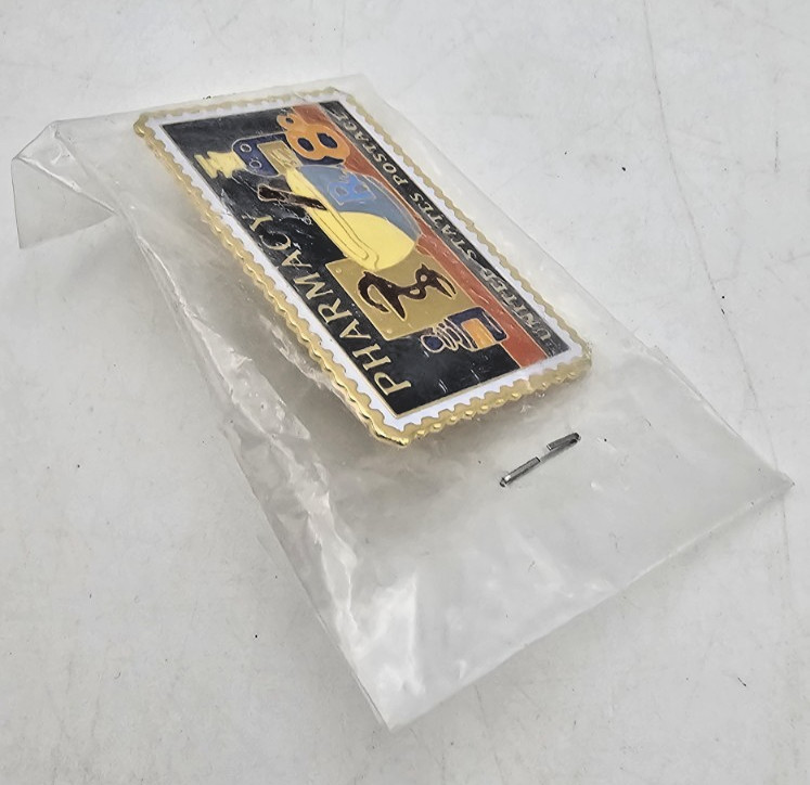Allen & Hanburys Pharmacy United States Postage Stamp Enamel Lapel Pin Vintage