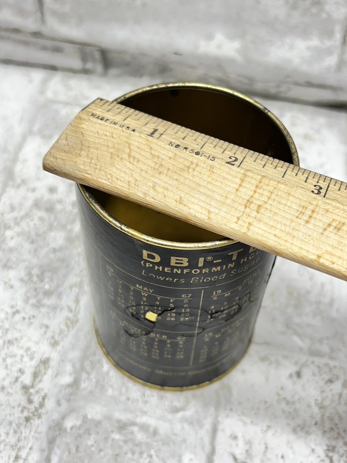 1967 Pharmaceutical Blood Sugar Med ADVERTISING TIN CAN DBI-TD PHENFORMIN HCI