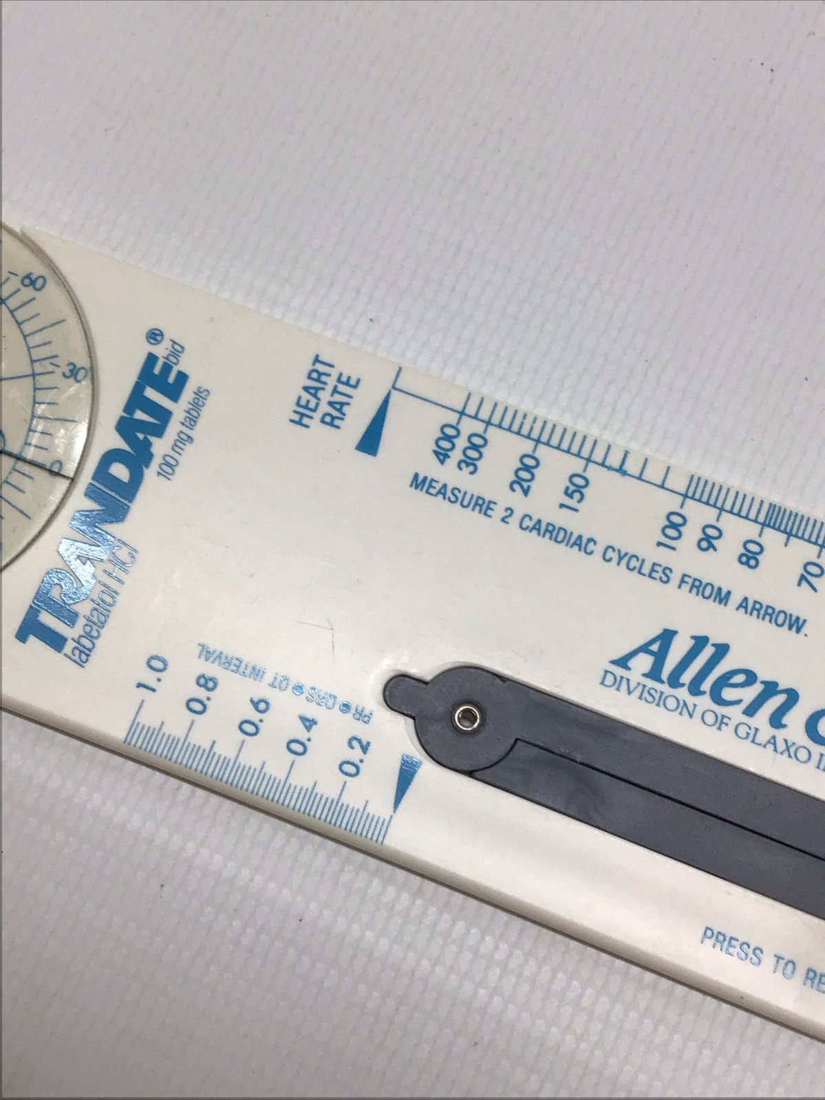 Vintage Allen & Hanburys Glaxo Trandate Labetalol HCl Pharma Promo Ruler Caliper
