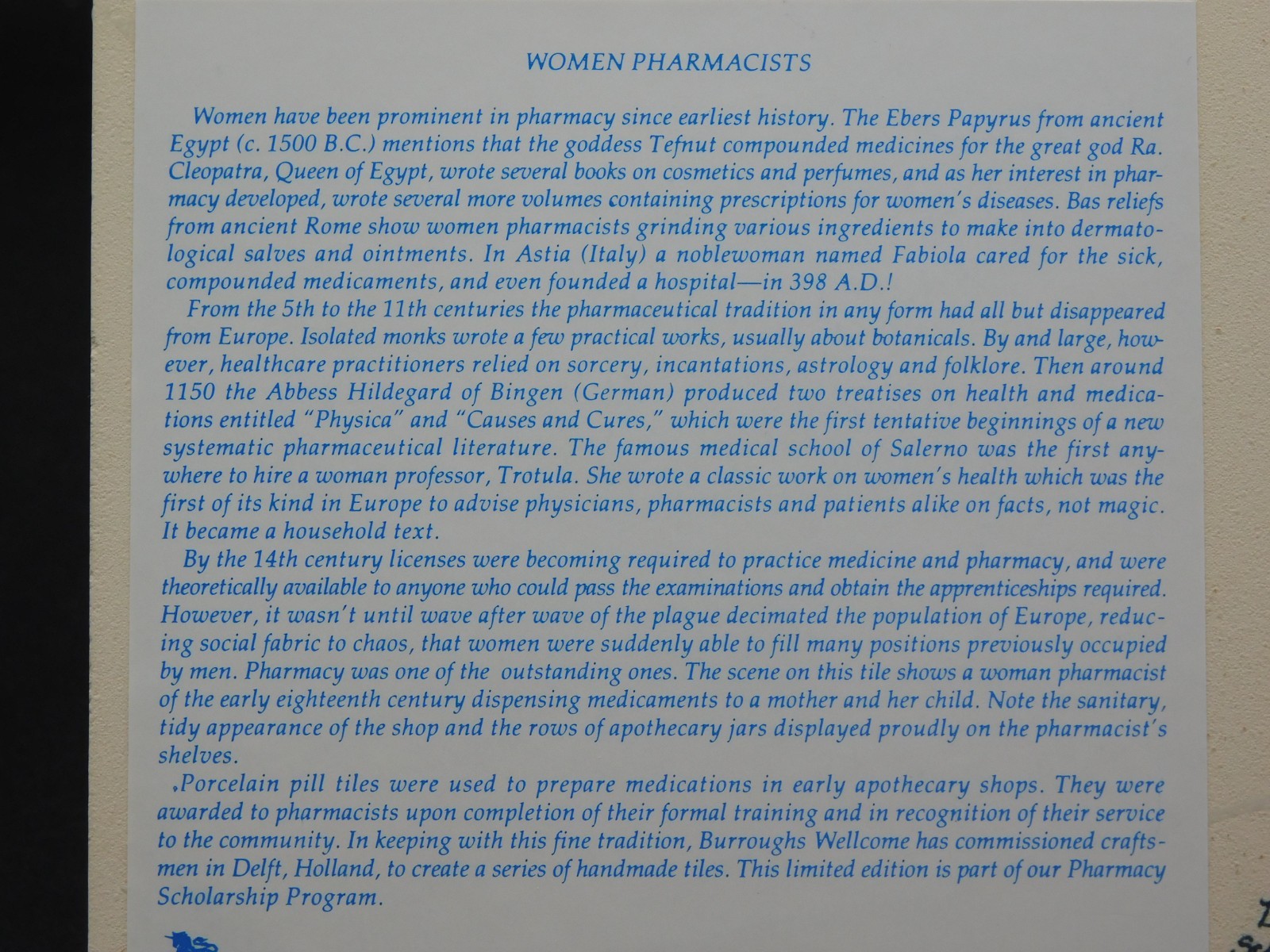 Delft Porcelain Pharmacy Pill Tile Burroughs Wellcome Scholarship Apothecary
