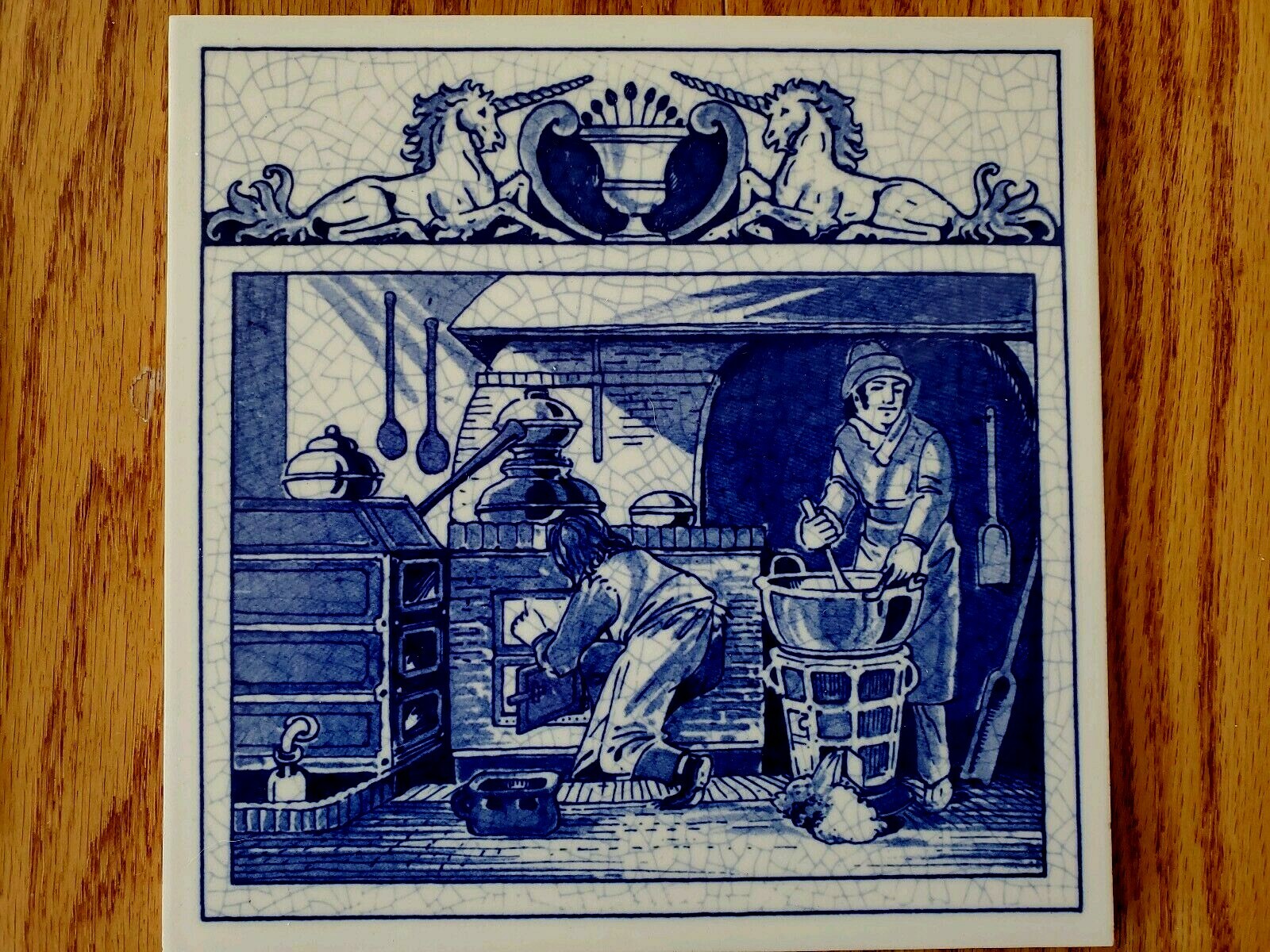 BLUE DELFT SCHOONHAVEN HOLLAND HANDMADE PILL TILE 1990 BURROUGHS WELLCOME CO.