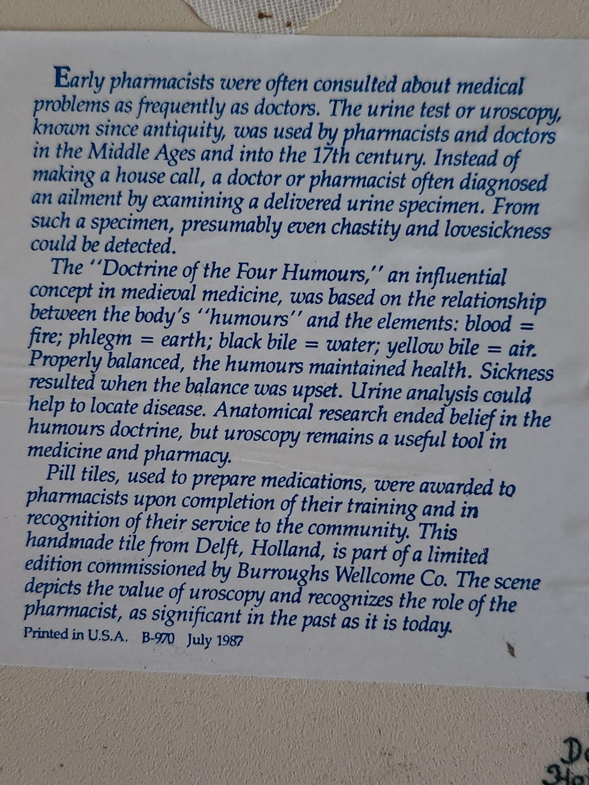 Vintage Set Of 3 Blue Delft Holland Handmade Pharmacy Tiles