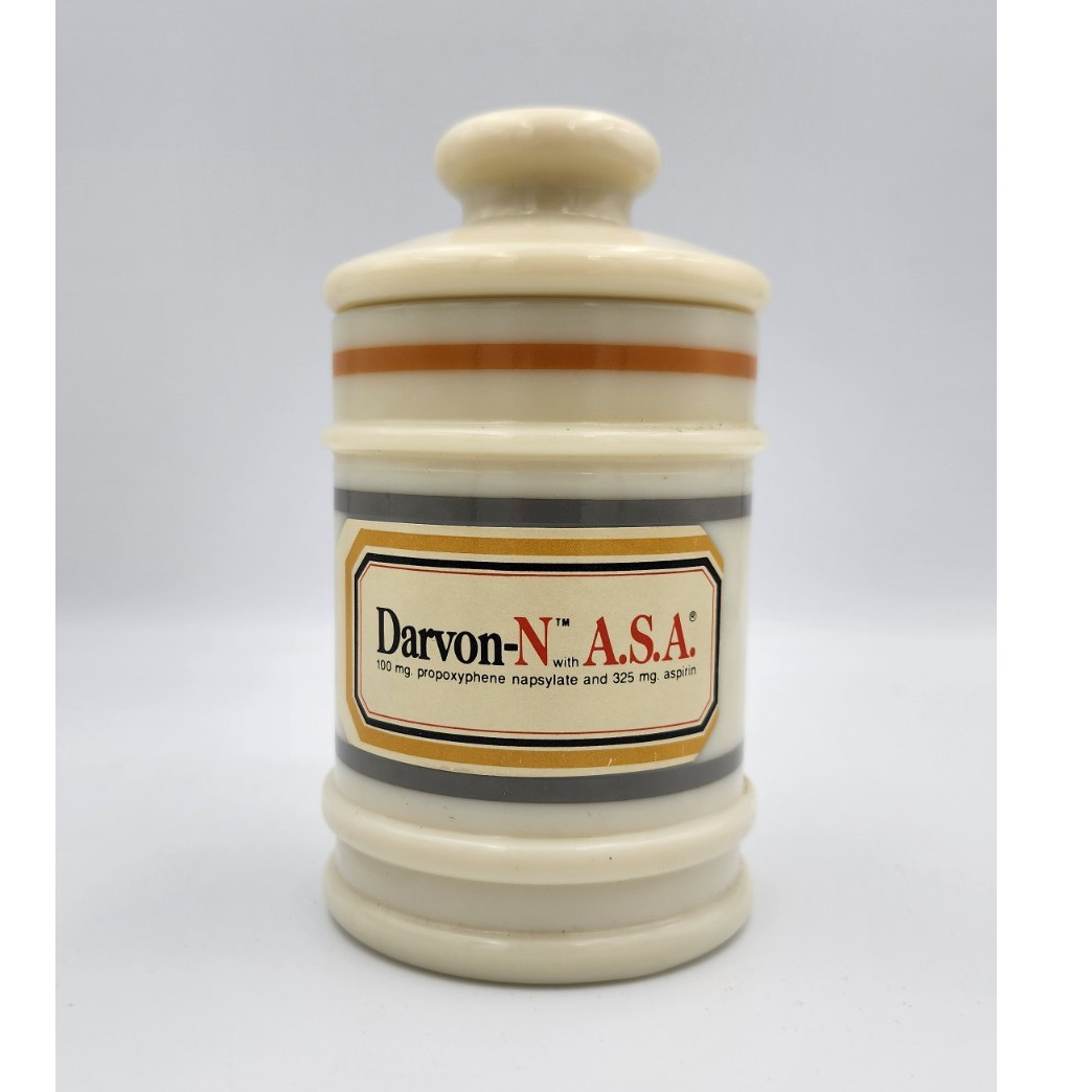 Darvon Eli Lilly Lidded Ceramic Pharmacy Apothecary Jar Canister White Stripes