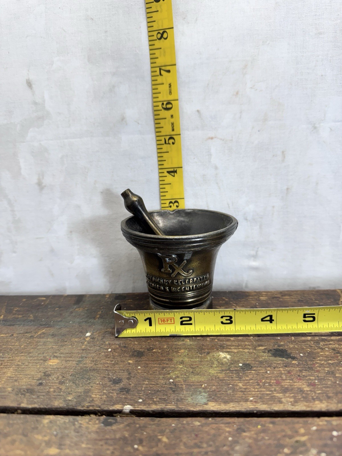 Vintage 1976 Bicentennial Celebration Brass Mortar & Pestle Rx Pharmacy