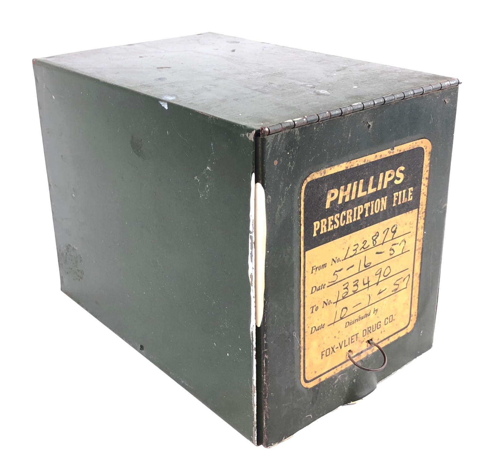 Vintage 1950s Phillips Prescription File Box Fox Vliet Drug Co. Drugstore