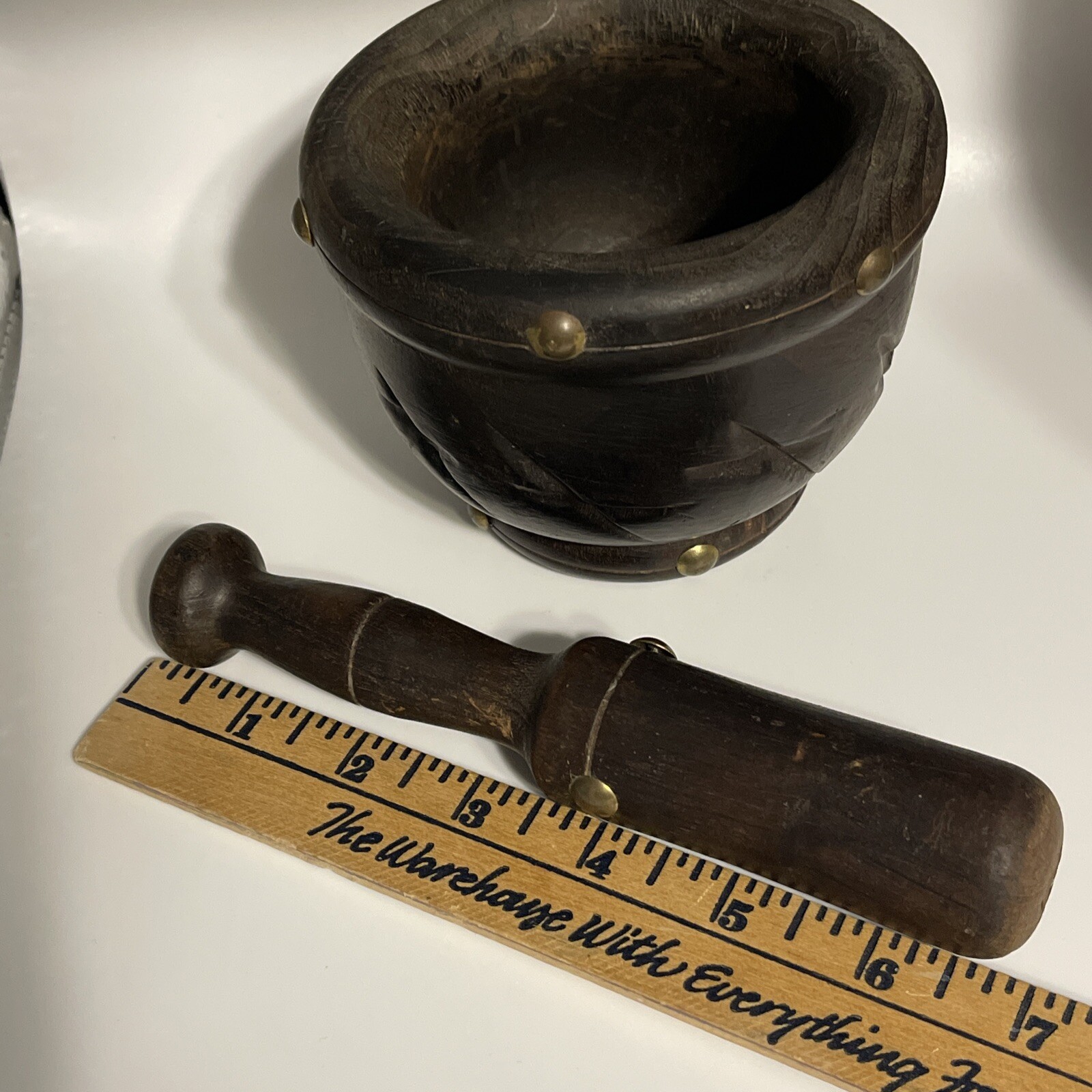 Vintage Apothecary Pharmacy Carved Wood Pestle and Mortar Rx Estate