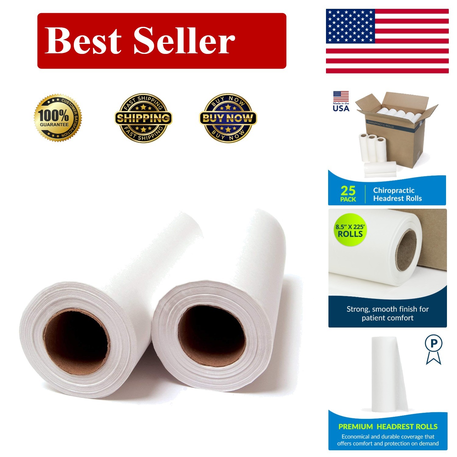 TIDI 618 Avalon Single-Use Chiropractic Headrest Paper 8.5″ x 125′, White