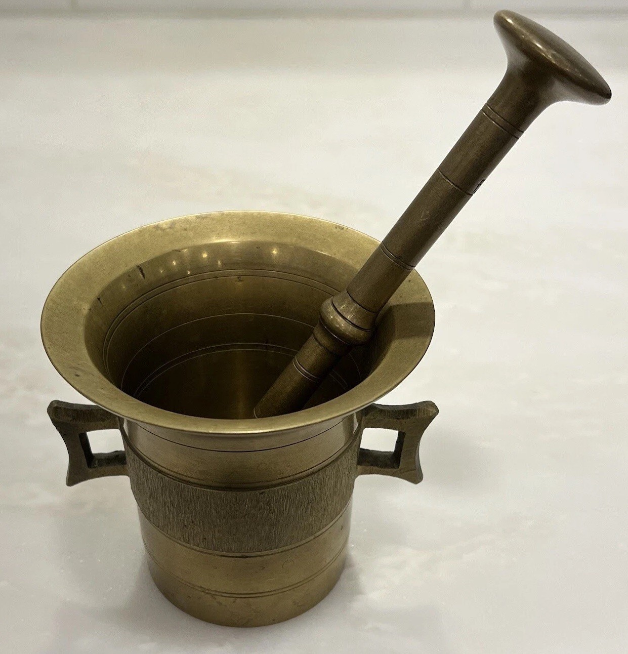 Brass Mortar & Pestle Vintage Rx Apothecary Grinder Pill Crusher Herbs LARGE #4
